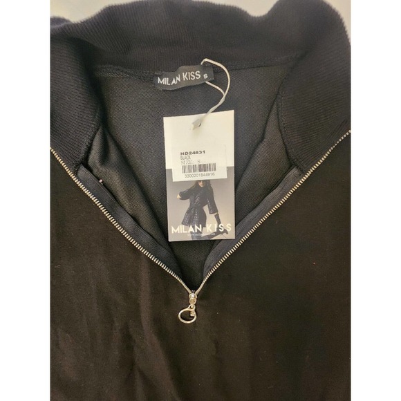 New with Tag! Stay Stylish with Milan Kiss Black Quarter Zip Sweatshirt - Size S - Picture 5 of 6